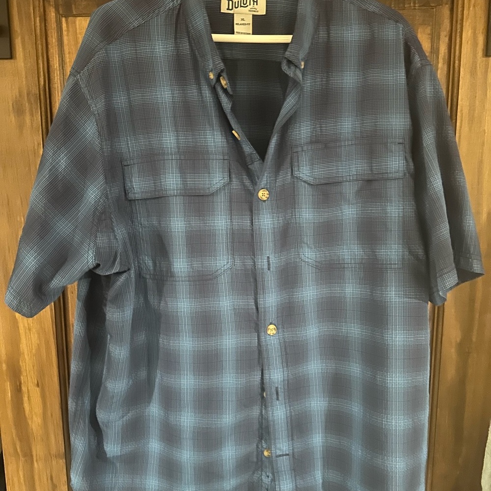 Duluth Trading Co Men's Navy Checkered Shirt